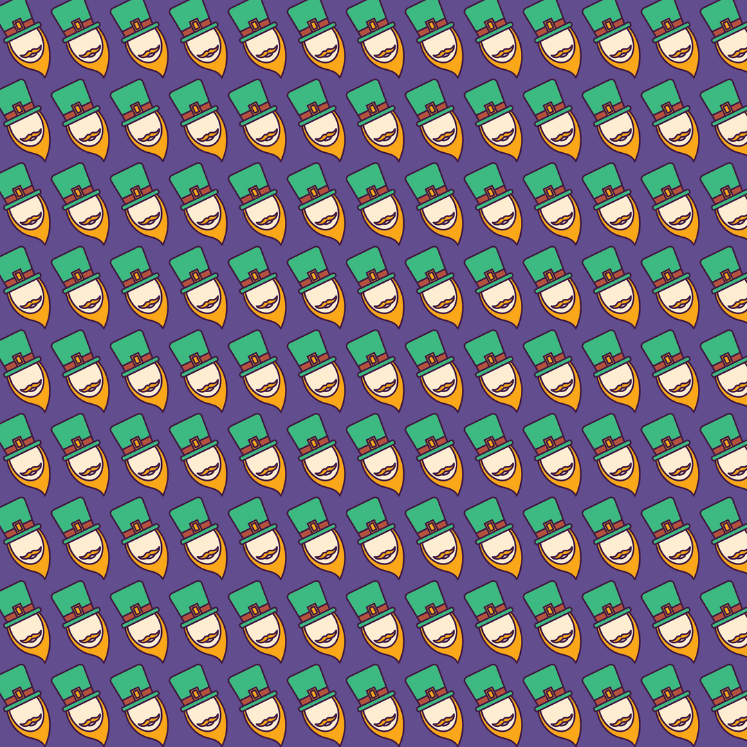 Transparent Pattern of Leprechaun Icons on Purple for St. Patrick's Day