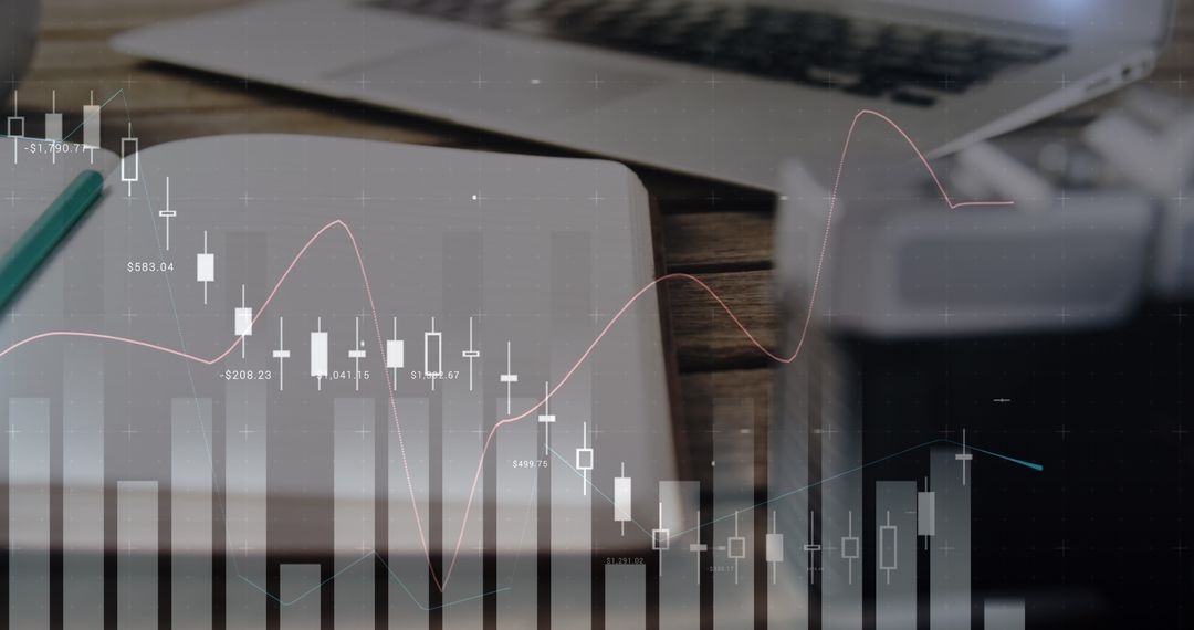 Digital Graphs Overlaying Gadgets and Vintage Camera on Desk