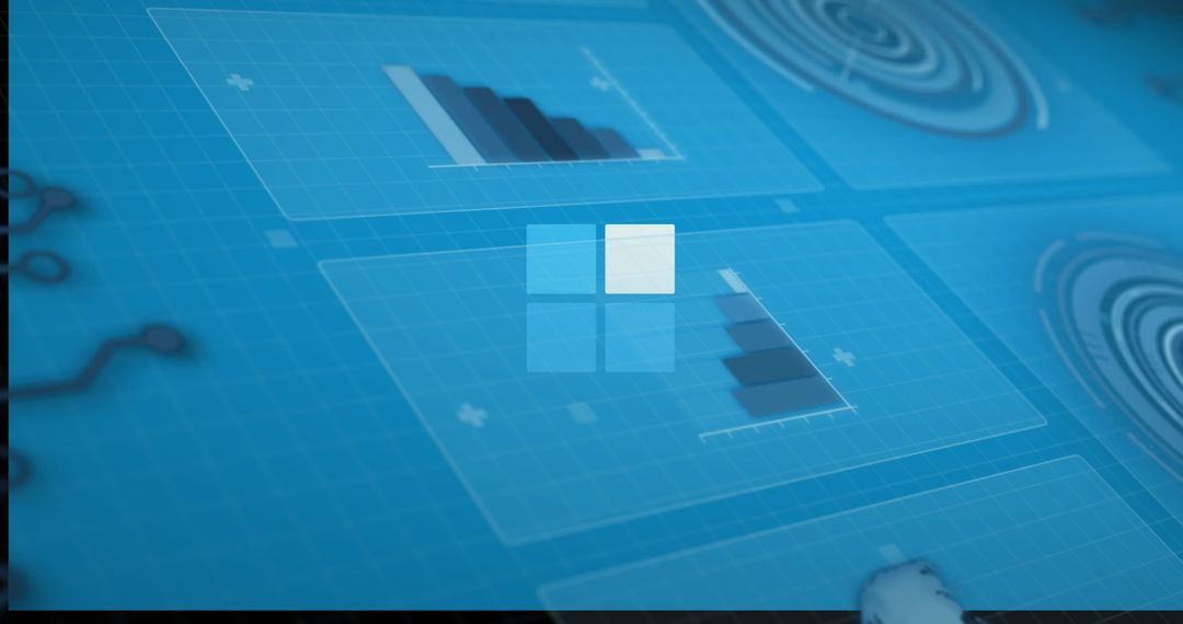 Digital Analytics Dashboard Display with Graphs and Four-Pane Logo