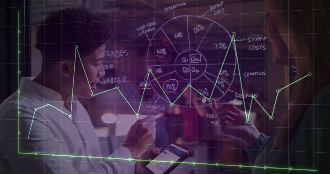 Business Team Analyzing Data with Virtual Graphs and Charts Projection - Free Images, Stock Photos and Pictures on Pikwizard.com