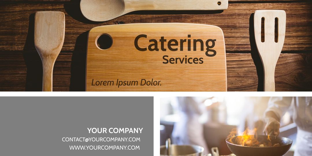 Catering Services Display with Rustic Wooden Kitchen Utensils