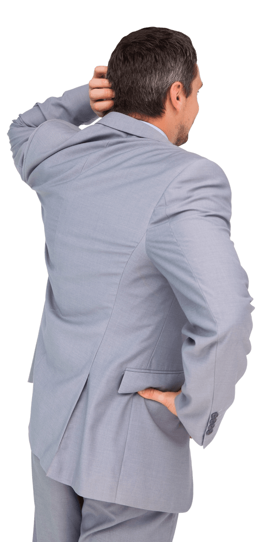 Confused Businessman in Gray Suit on Transparent Background