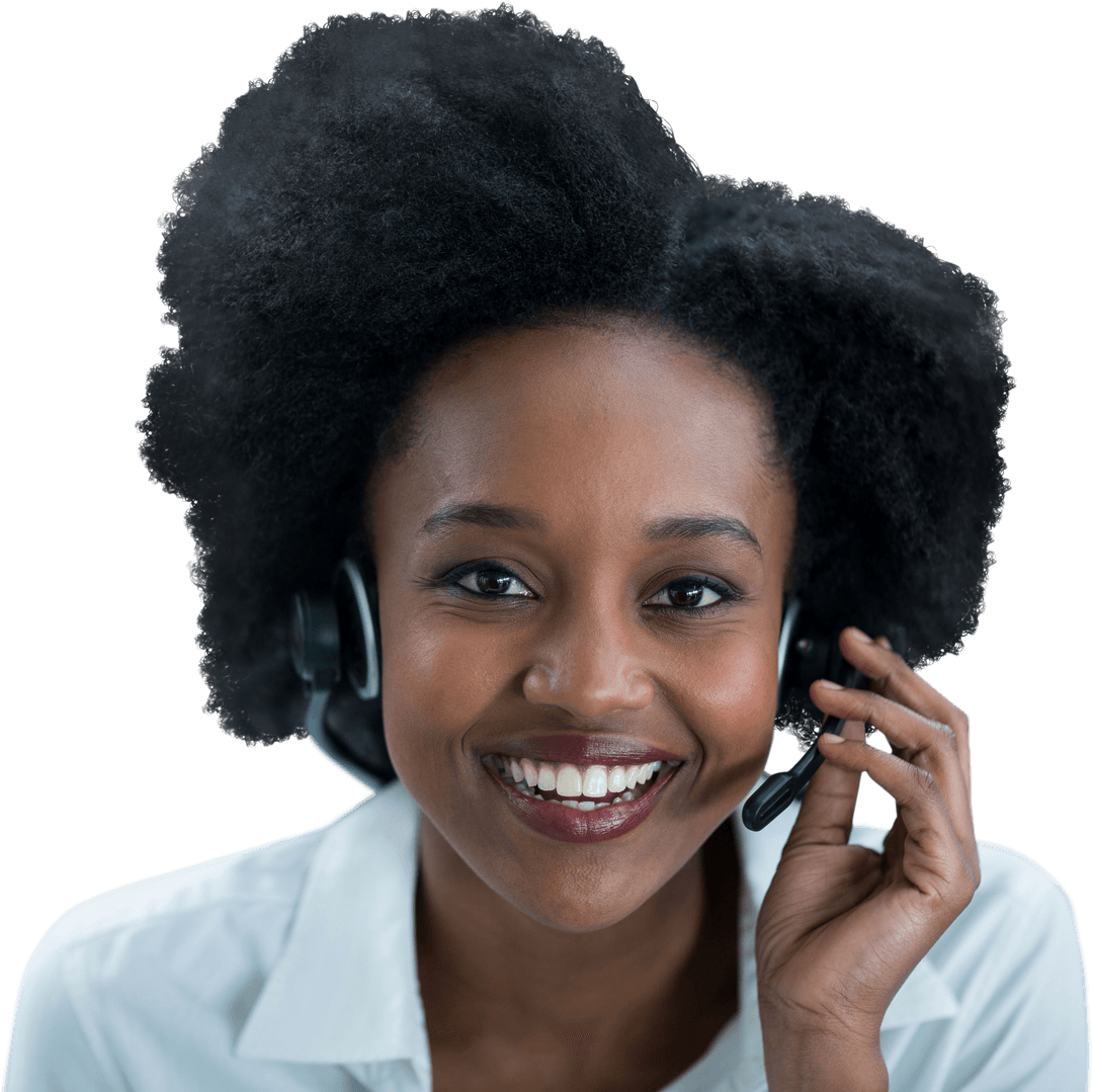Transparent Portrait of Cheerful Call Center Agent with Headset
