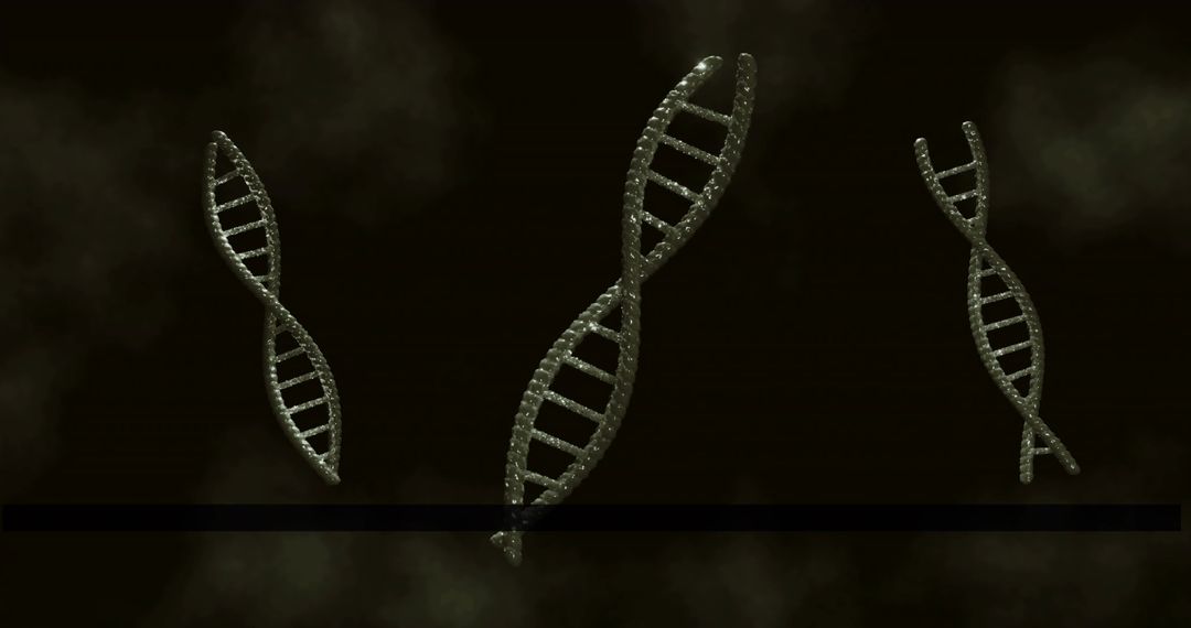 Metallic Beaded DNA Helices Floating in Smoky Dark Space Abstract Genetics Visualization