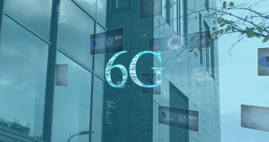 Futuristic 6G Technology Display with Modern Office Backdrop