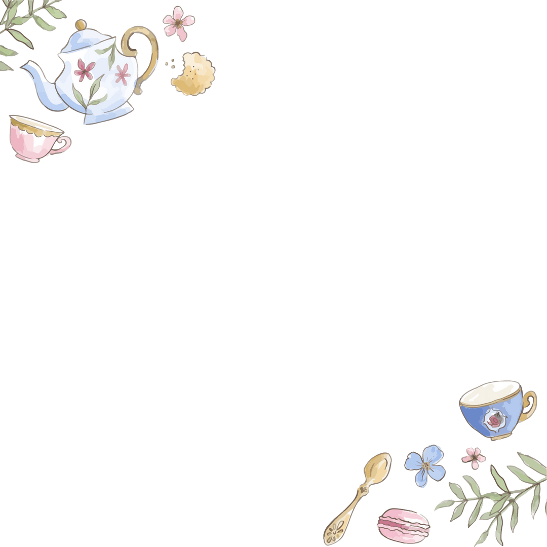 Transparent Watercolor Tea Set with Delicate Pastel Embellishments