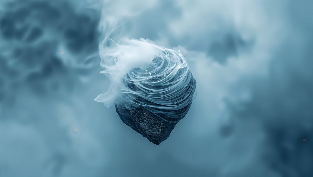 Surreal Floating Rock in Mystical Fog