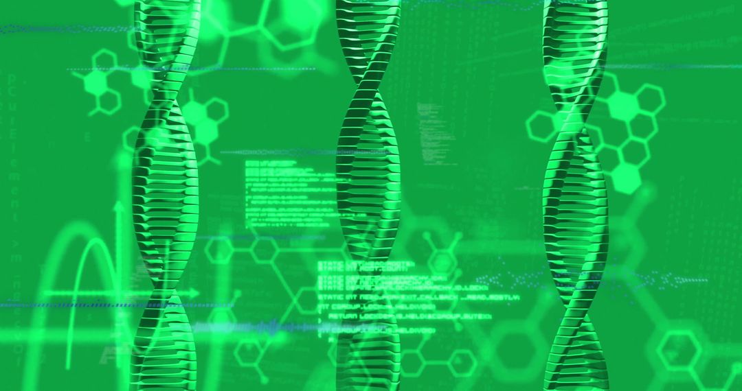 Green DNA Strand with Digital Data Stream