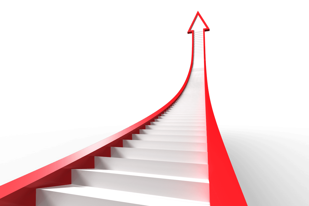 Red Curved Arrow Staircase on Transparent Background