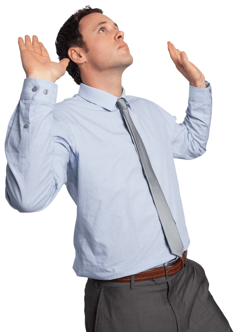 Confident Businessman Reacting with Surprised Expression on Transparent Background