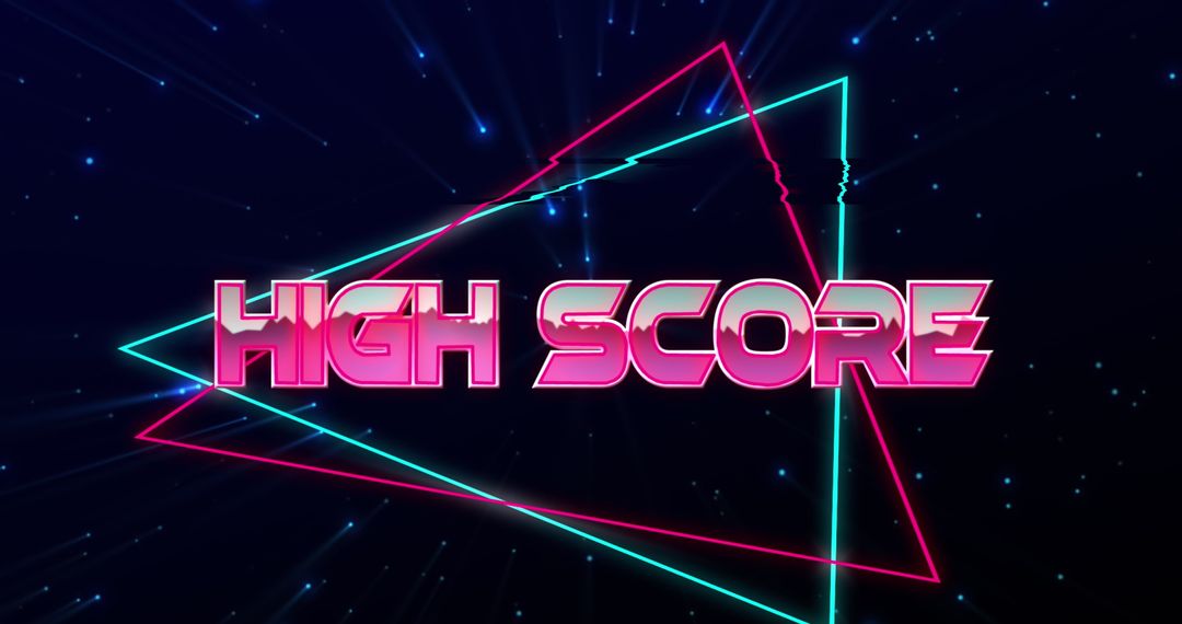 Retro High Score Neon Light with Abstract Digital Background