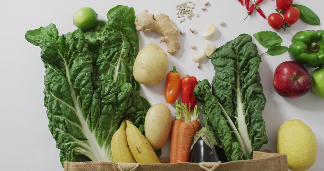 Fresh Vegetables and Fruits on White Background