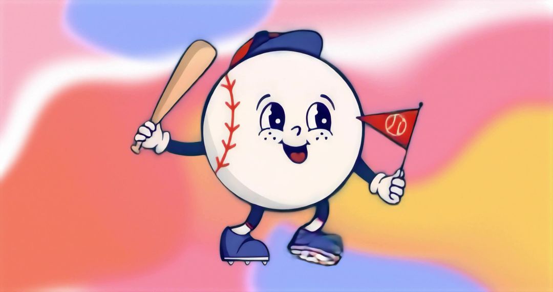 Playful Roller-Skating Baseball Character in Pastel Swirl