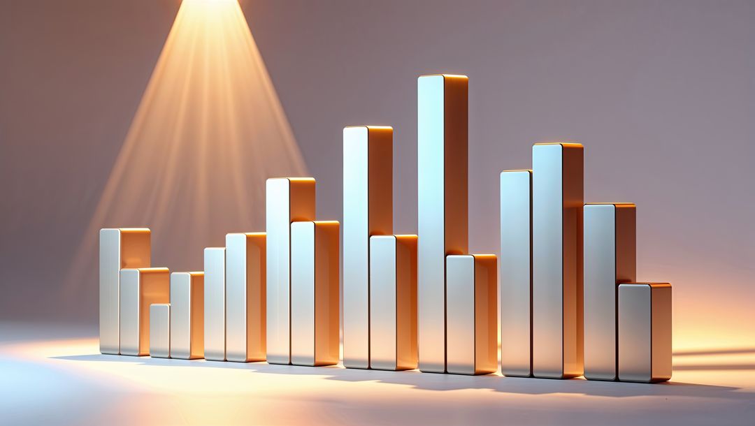 Abstract Gold Bar Chart Under Spotlight on Reflective Surface