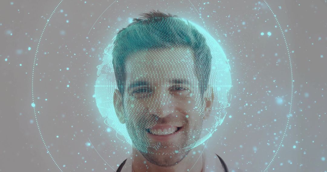Futuristic Medical Professional Surrounded by Digital Globe Grid