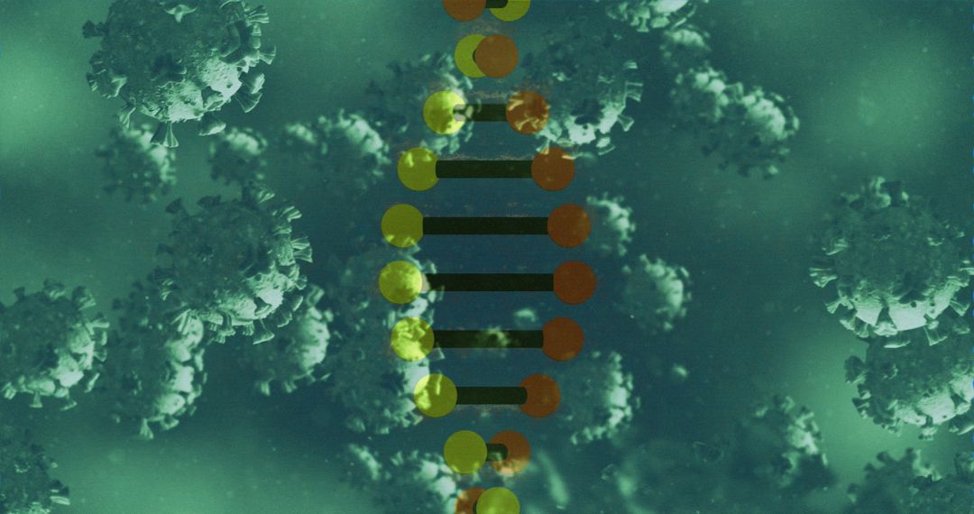 3D DNA Strands Rotating Among Viruses in Digital Interface