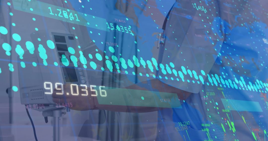 Medical Worker Monitoring Blood Pressure Amidst Digital Data Interface