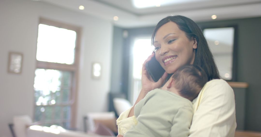 Mother Balancing Parenting with Technology in Modern Home