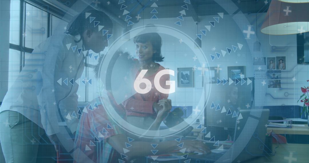 6G Technology Over Diverse Team Collaborating in Modern Office
