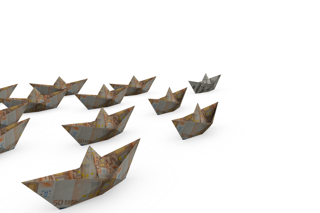 Transparent Origami Boats Crafted from Euro Banknotes