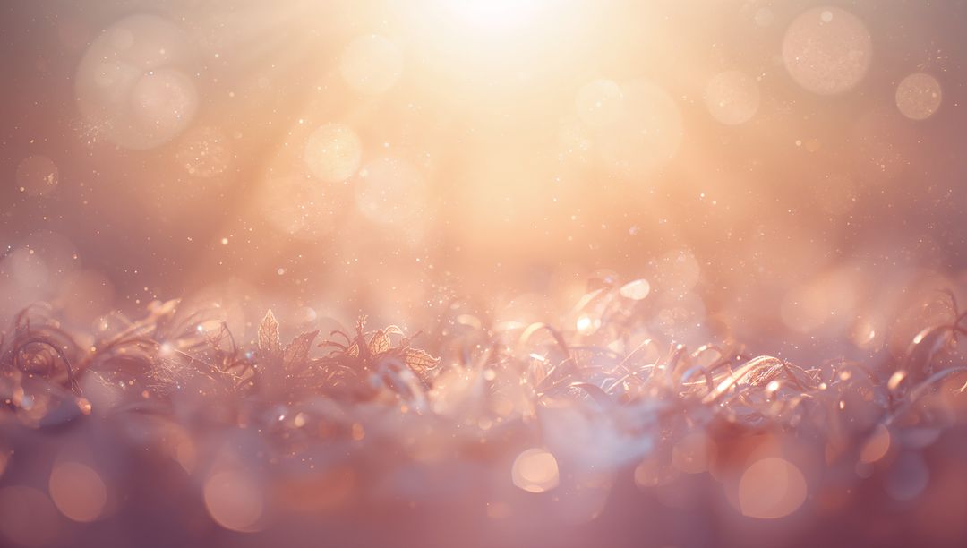 Sunlit Frosted Meadow Close-up with Sparkling Dew and Warm Bokeh Morning Glow