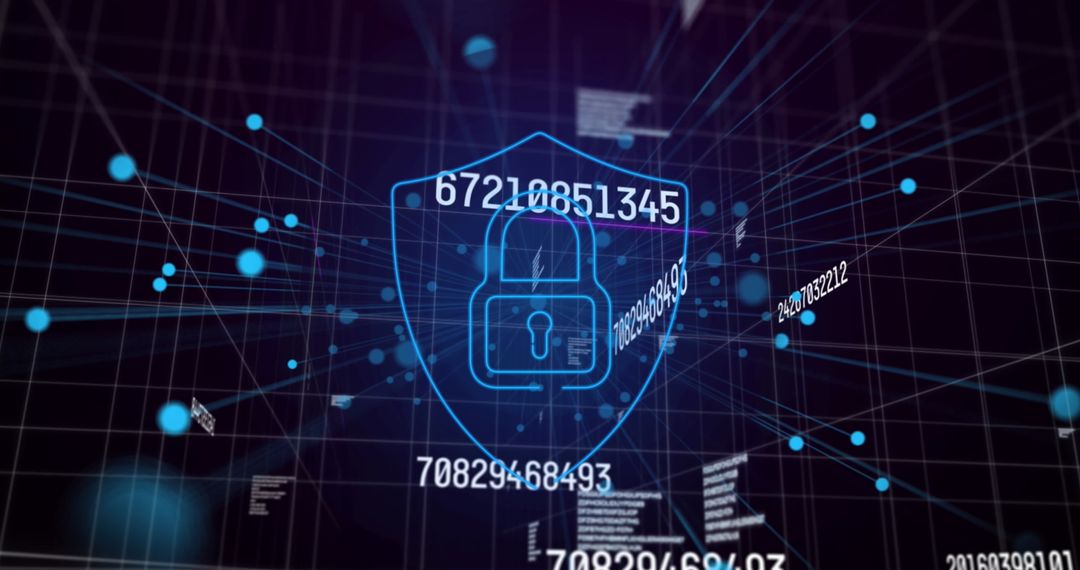 Digital Shield and Padlock on Black Background Illustrating Data Security