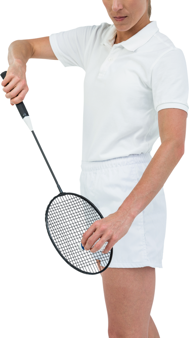 Female Athlete Holding Badminton Racquet Ready To Serve Transparent Background - Download Free Stock Images Pikwizard.com