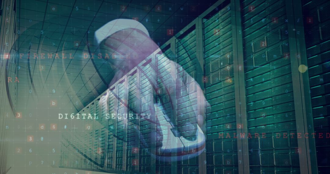 Handshake Symbolizing Cyber Security Threat with Server Room Overlay