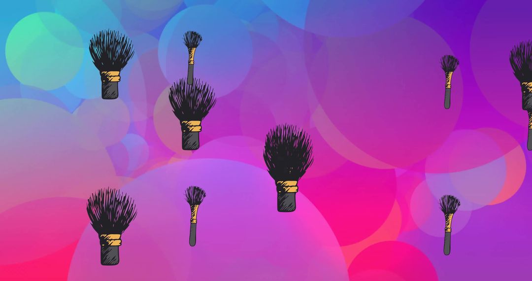Digital Makeup Powder Brushes on Colorful Abstract Background