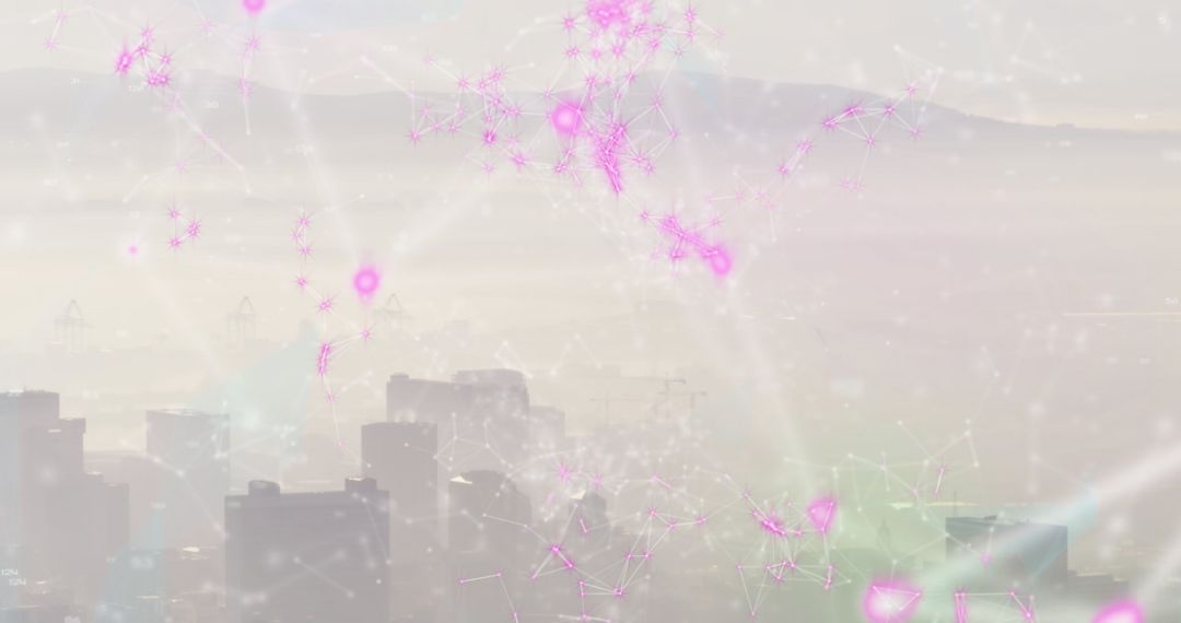 Digital Network Connections Overlay on Modern Cityscape