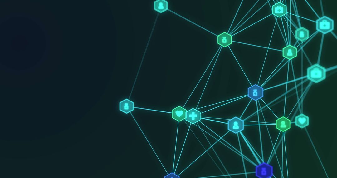 Digital Network with Futuristic Healthcare Icons and Graph Elements