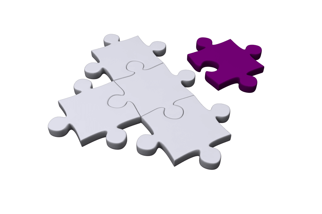 White and Purple Puzzle Pieces on Transparent Background I Autism Awareness