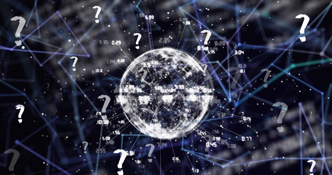 Digital Universe Connection with Question Marks Represents Uncertainty