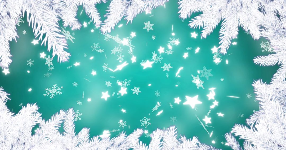 Glowing Snowflakes and Fir Tree Frame Festive Background