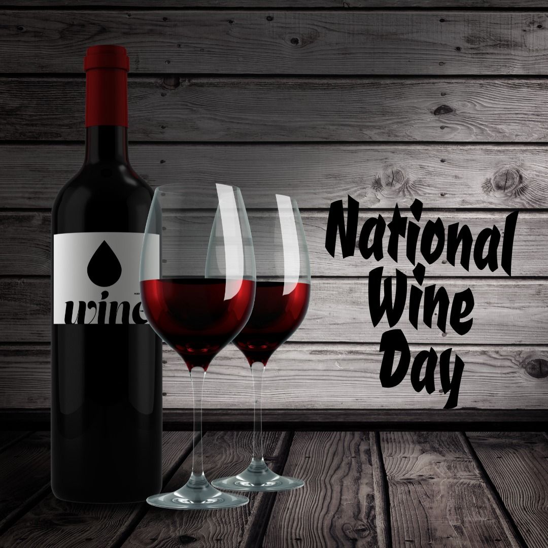 Composite of national wine day text by red wine bottle and glass against wood background, copy space - Download Free Stock Templates Pikwizard.com