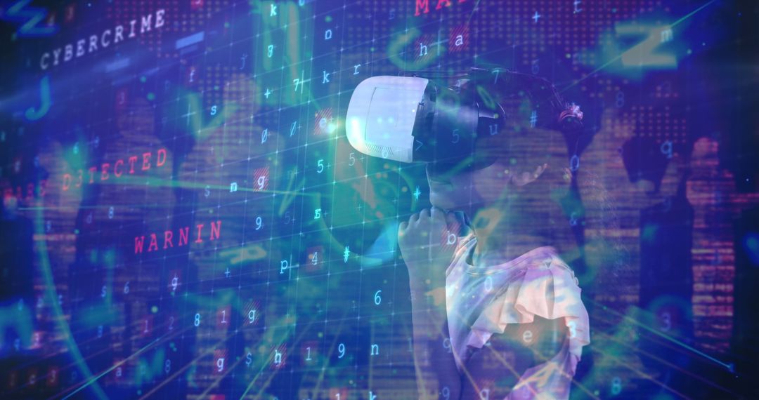 Child Experiencing Virtual Reality in Futuristic Digital Environment