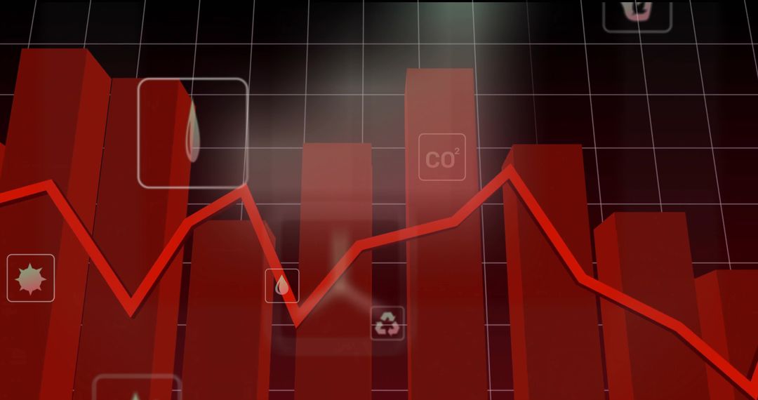 3D Red Bar Chart with Sustainability Icons in Digital Dashboard