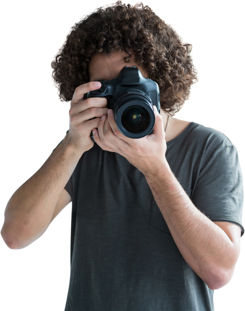 Young Male Photographer Using Digital Camera on Transparent Background - Download Free Stock Images Pikwizard.com