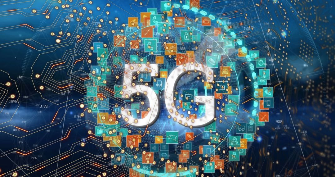 5G Global Network with Integrated Circuit and Digital Icons