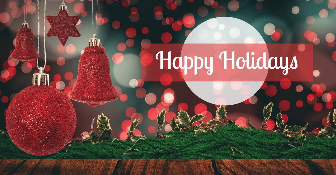 Festive Christmas Ornaments and Holiday Bokeh Lights