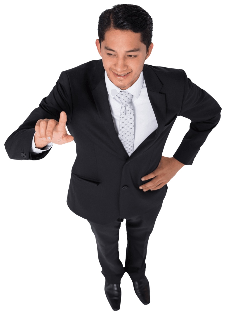 Biracial Businessman Touching Virtual Screen on Transparent Background