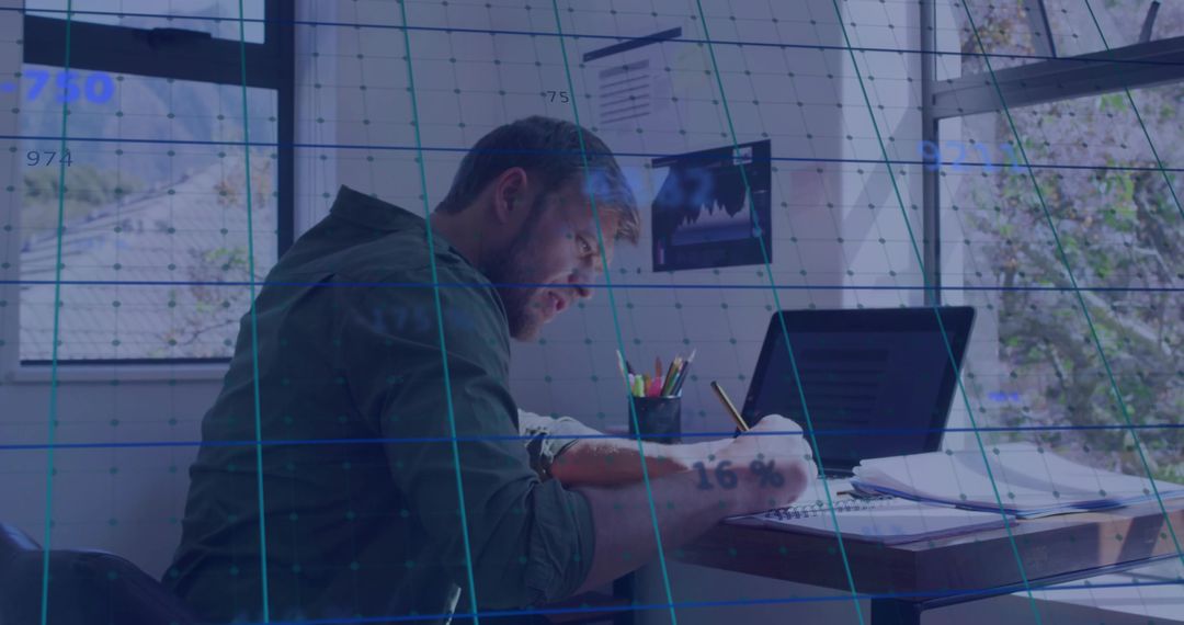 Focused Writer at Work with Augmented Reality Display Overlay