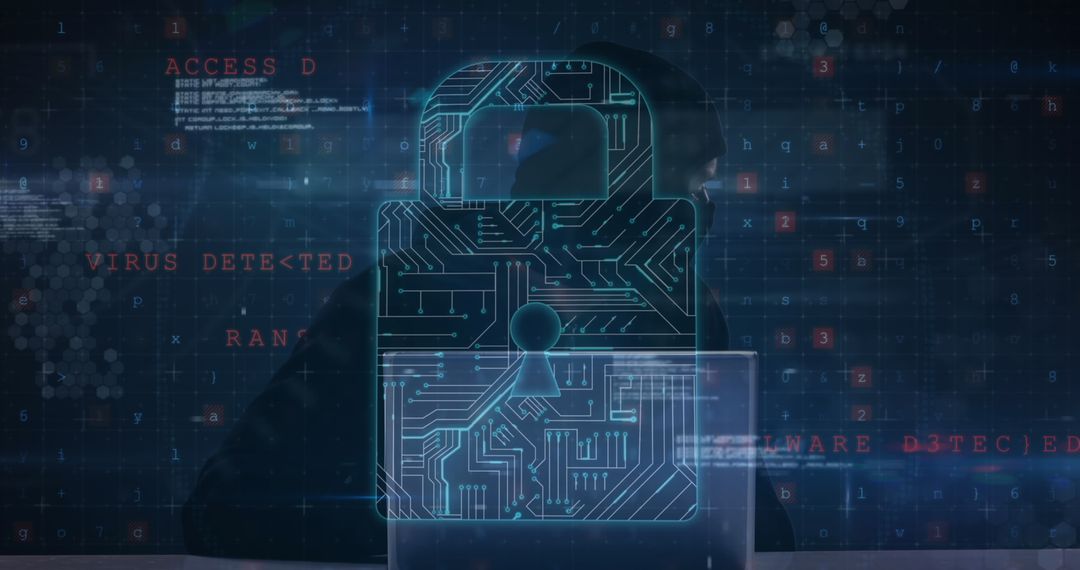 Cybersecurity Threat: Digital Lock and Hacker Activity