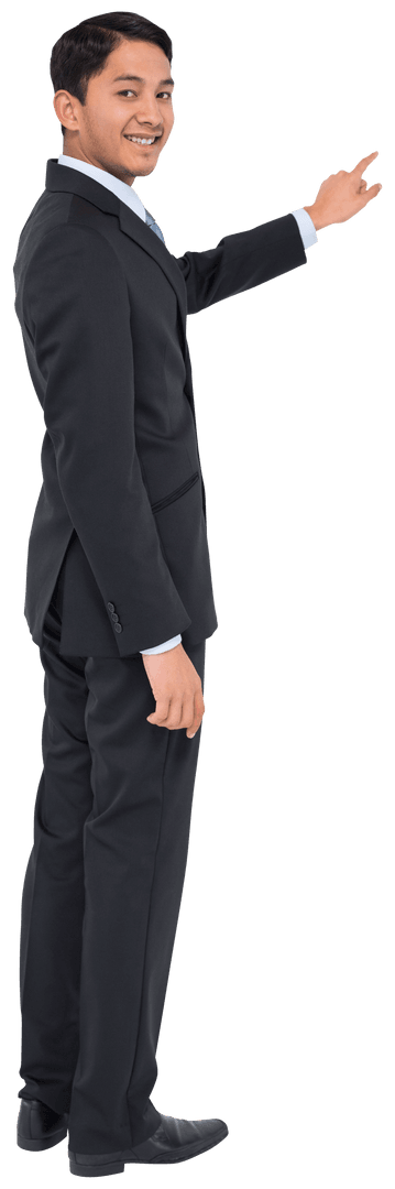 Transparent Image of Smiling Businessman in Suit Pointing
