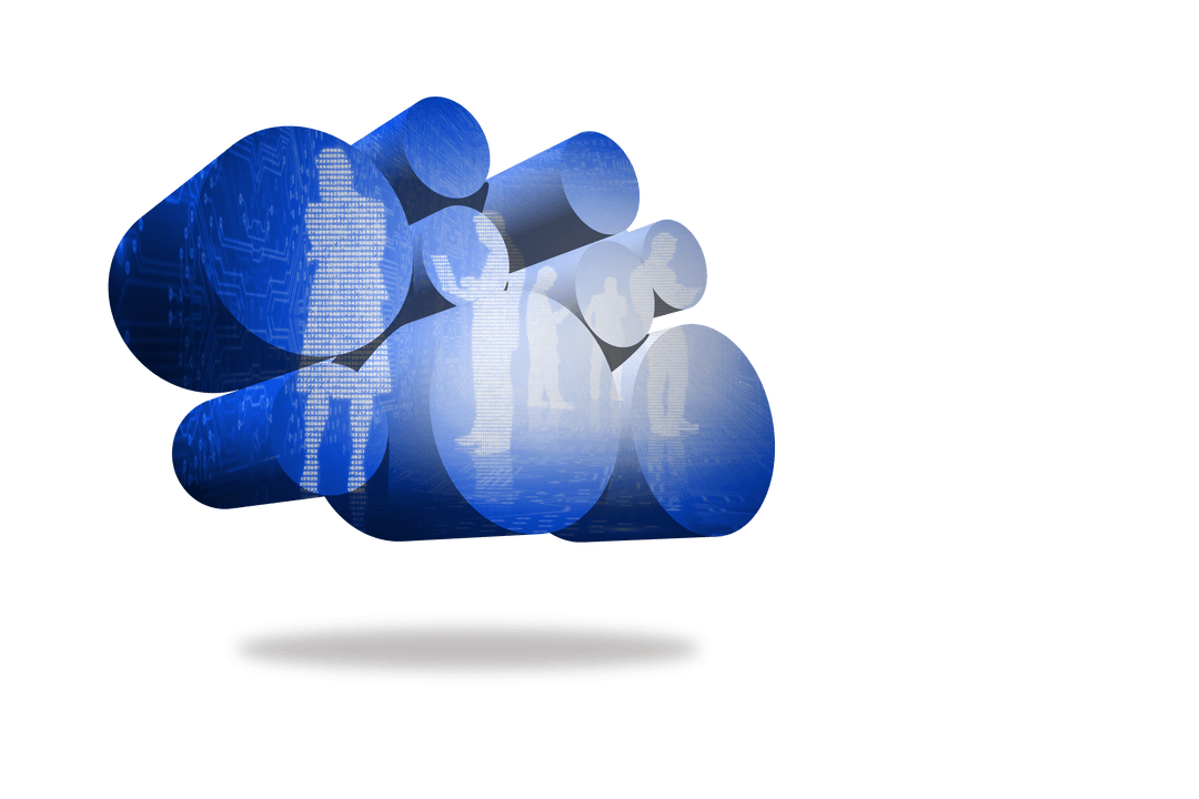 Transparent Digital Figures on Futuristic Blue Panel
