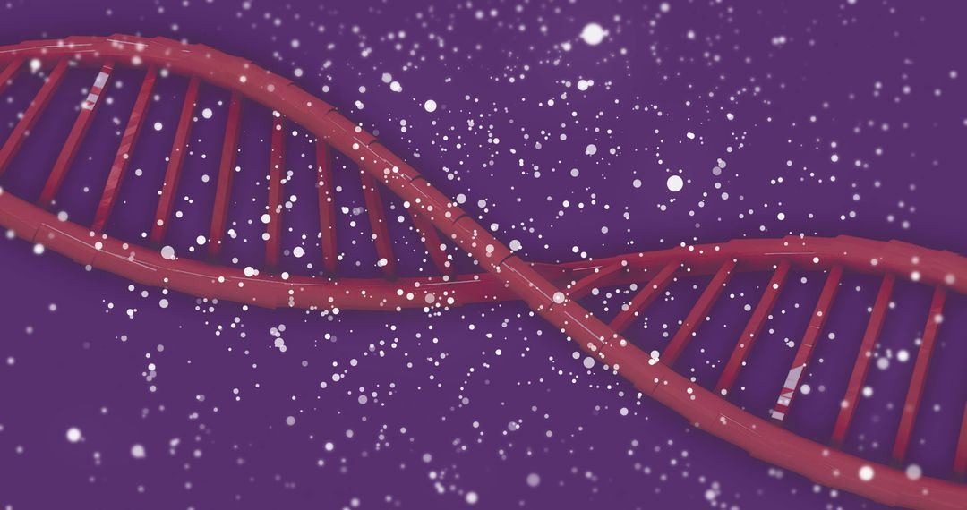DNA Strand Against Falling Snowflakes Background