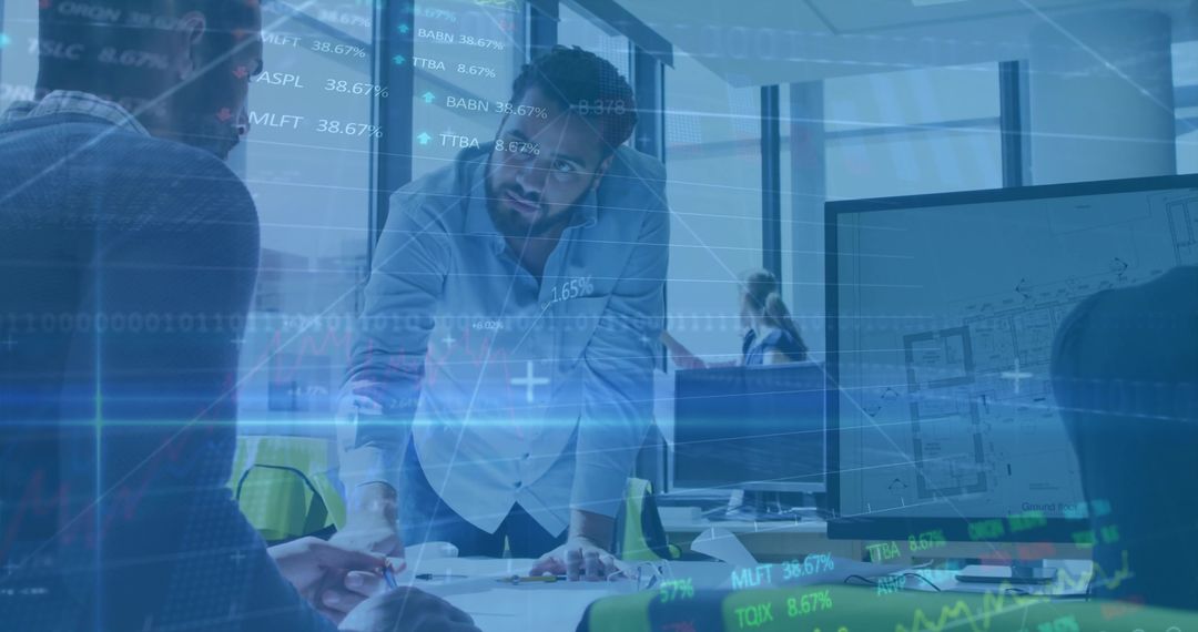 Project Lead Discussing Plans with Team in Modern Office