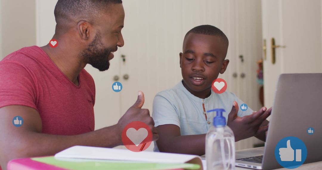 Father and Son Engaging with Social Media Concepts