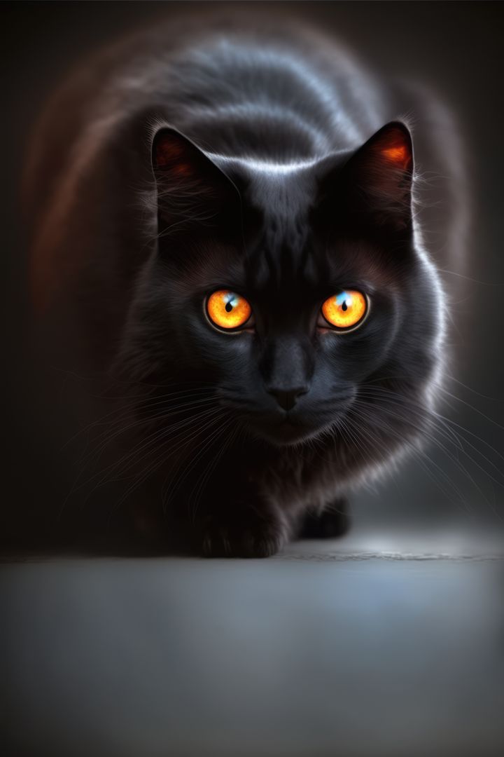 Black Cat with Glowing Orange Eyes Under Dark Setting - Free Images, Stock Photos and Pictures on Pikwizard.com