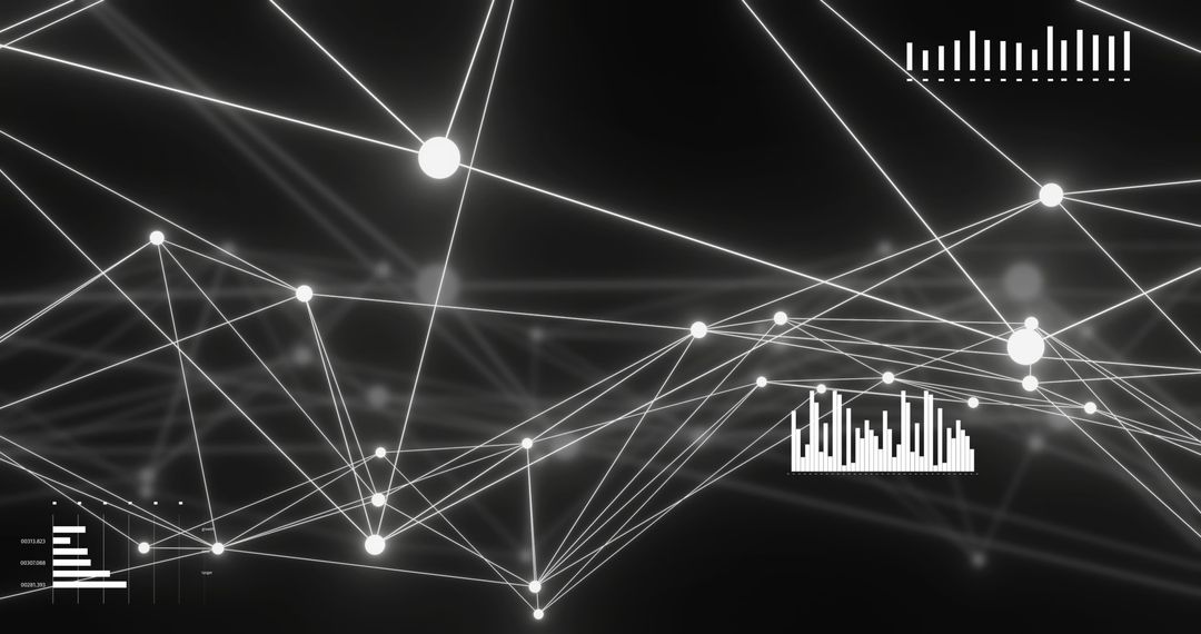 Network of Connections with Glowing Nodes on Black Background